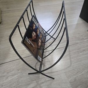 Vintage Mid Century Modern Black Metal Record Rack - Foldable Magazine Storage